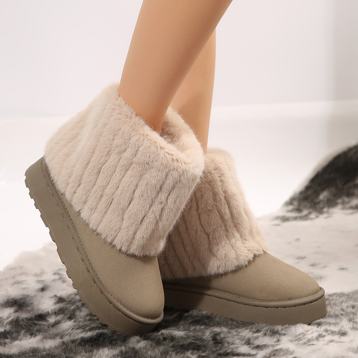 free shipping new designer men womens snow winter warm fur shoes cotton with round toe and furry cuffs midsole boots booties