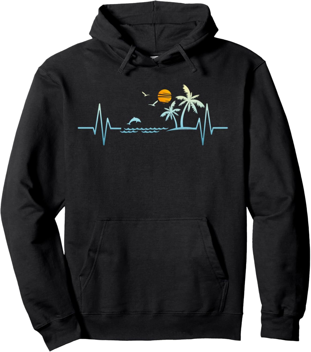 Hoodie for Mens Womens Heartbeat with Tropical Palm Trees Beach Island Sunset Pullover Hoodie Graphic Hoodies sweatshirt All-in-one fashion