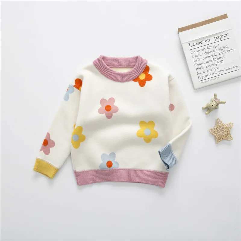 2024 Autumn Winter Girls Flower Knitted Sweater Baby Children Thick Keep Warm Long Sleeve Nursery Children Zipper W241025