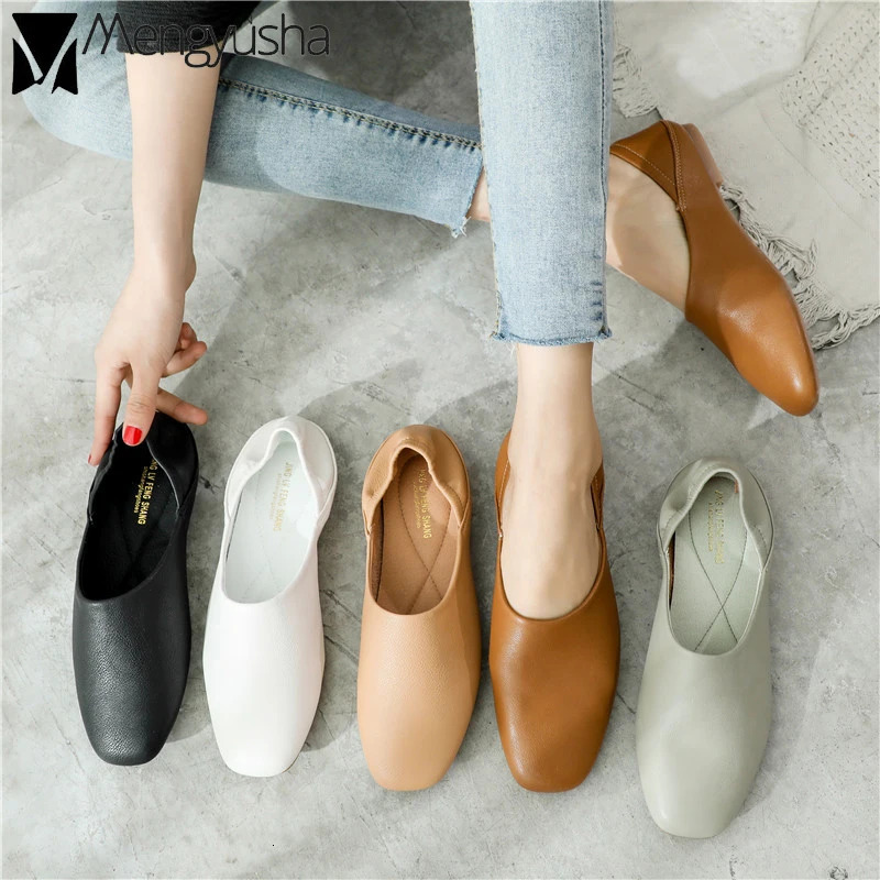 Ladies apartment ballet dancer soft leather moccas ins slip on retro grandma shoes spring summer driving shoes 241024