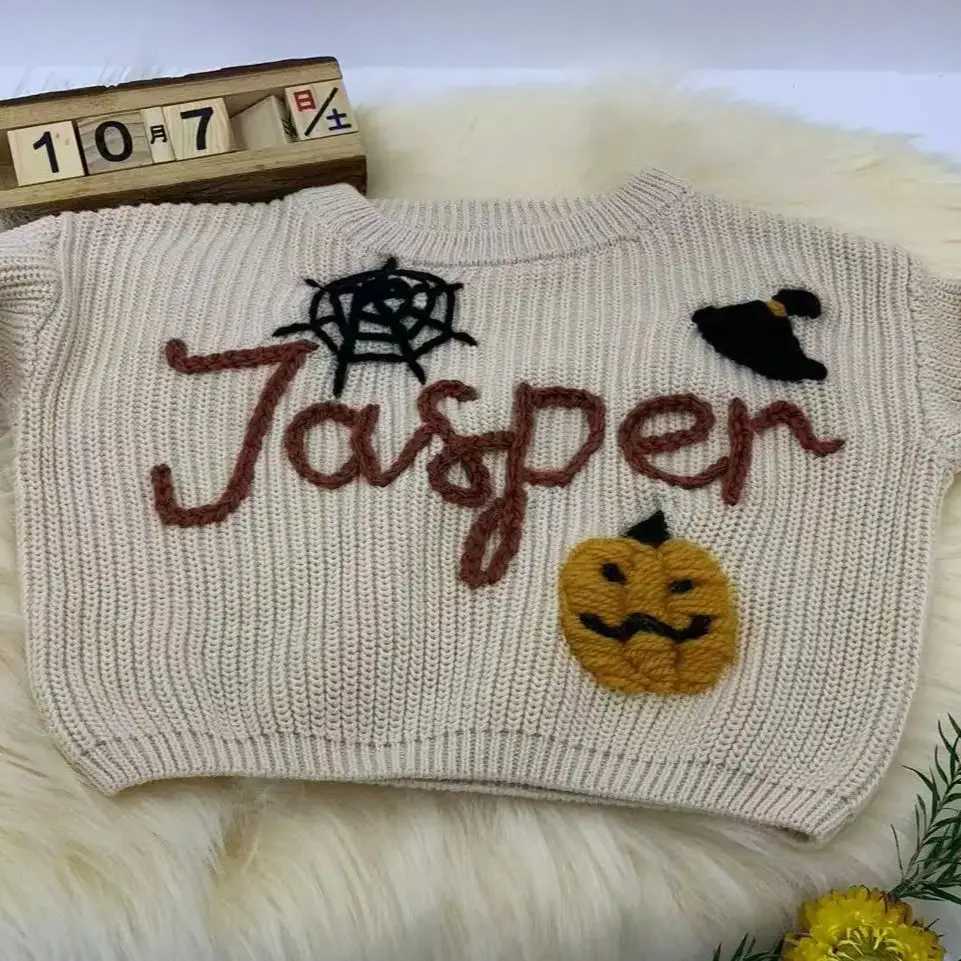 Customized name sweaters hand embroidered name sweaters personalized baby sweaters and winter womens clothing for newborn girls W241025