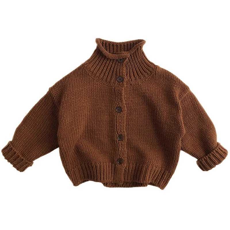 1-6Y baby sweater autumn and winter childrens high neck protective sweater fashionable boys and girls thick wool knitted cardigan W241025