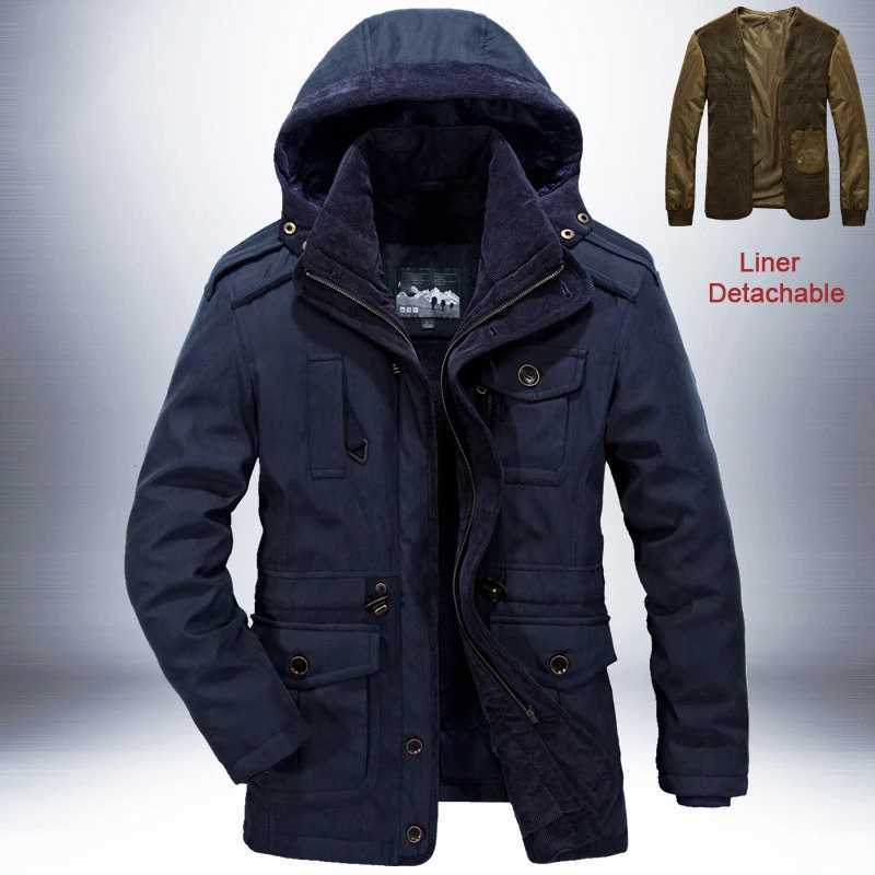 Parkas Outdoor Wind Winter Jacket Mens Thick Warm Parkas Quty Cashmere Lining Detachable 2-in-1 LTI Pocket Jacket W241024