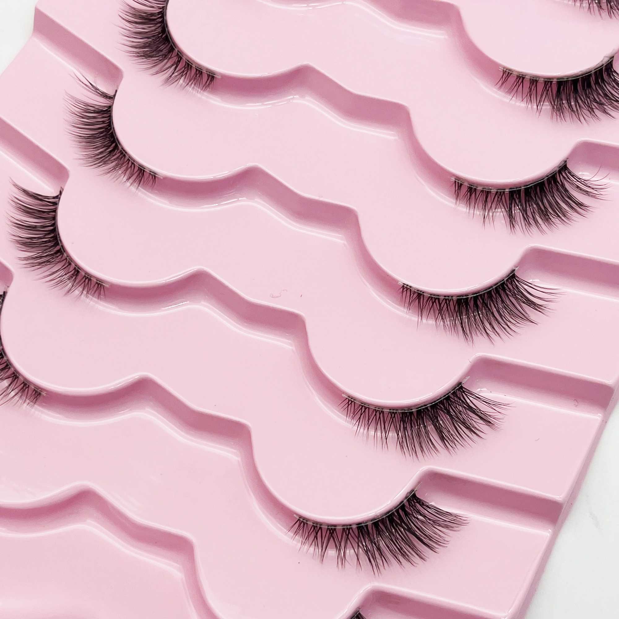 7 pairs of 3-5-9mm mixed length fox eyelashes D curly slim artificial mint eyelashes fluffy fairy cat eyelashes natural appearanceW241024