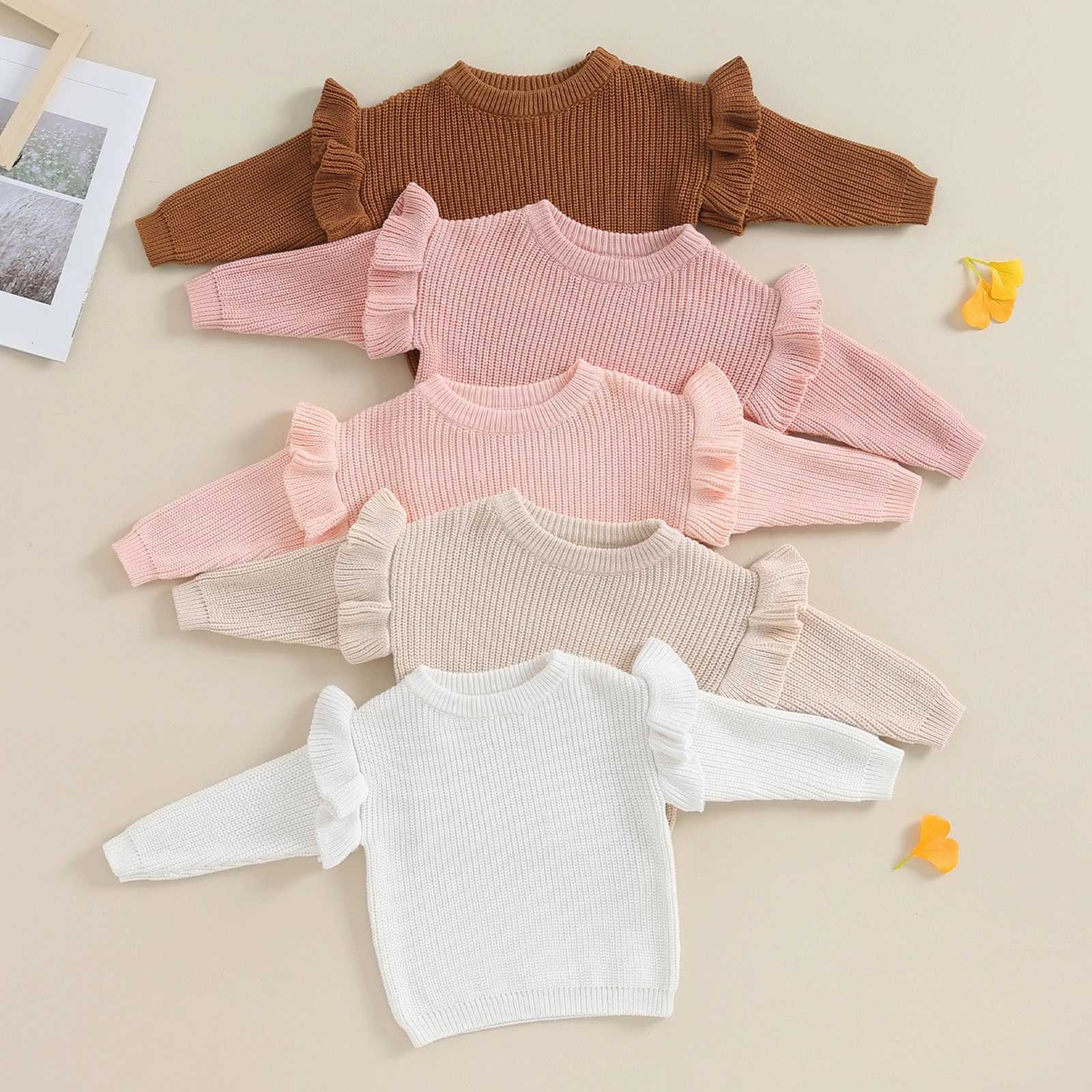 FOCUSNORM 0-3Y Autumn Winter Baby Girl Boy Sweater Cute Ruffle Long Sleeve Solid Color Knitted Pulling Flower Preschool Loose Top W241025