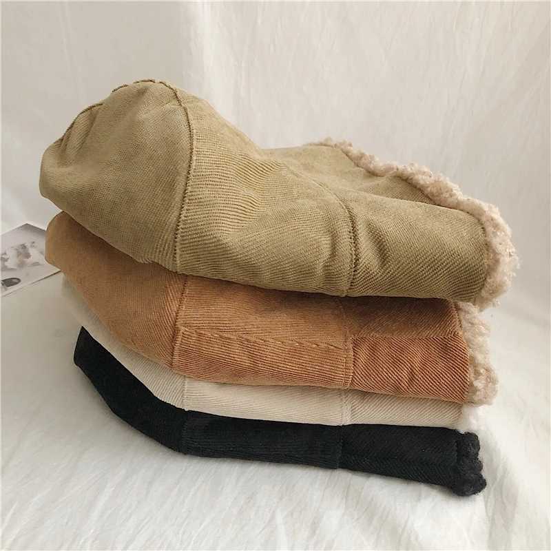 Outdoor Double Side Faux Fur Bucket Hat Women Winter Warm Lamb Wool Fleece Cap Corduroy Fisherman Cap Hats Sunscreen Panama CapsX241025