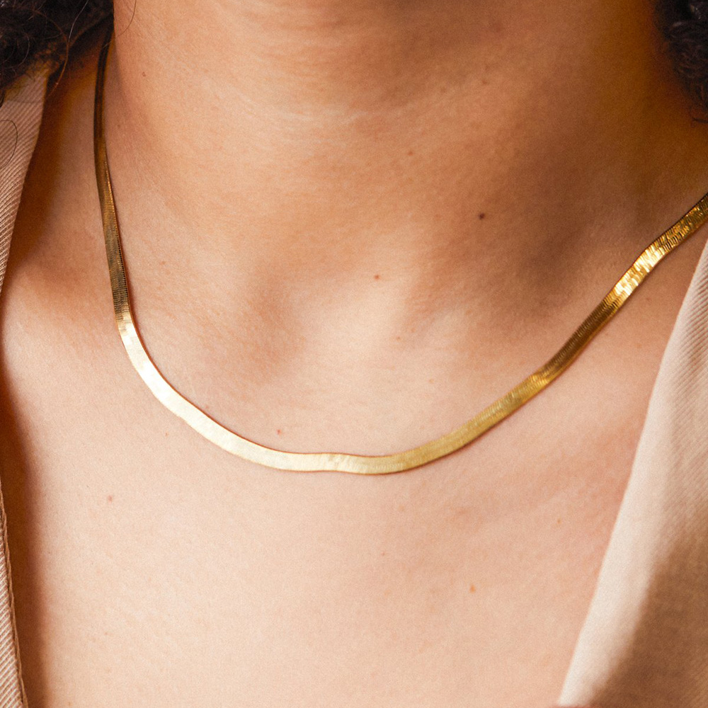 Exquisite Real Gold Sier Plated Choker Necklace Stainless Steel Snake Chain Necklaces For Women Ladies Fine Wedding Jewelry Gift Accessory