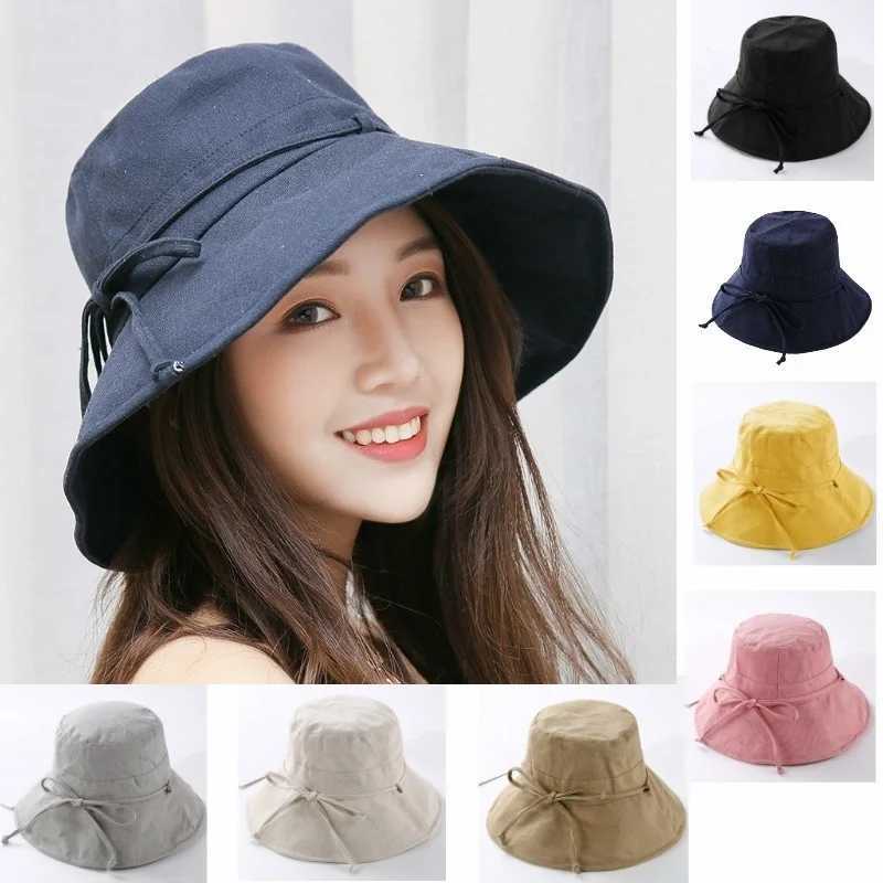 Summer Cotton Black Solid Color Simple Bob Hip Hop Bucket Hat Mens Womens Panama Beach Fishing Casual Sun Cap Fisherman CapsX241025