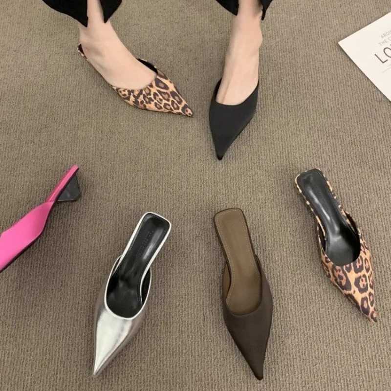 High Quality New luxury Pointed Toe womens mule slider Fi candy colored elegant dress sandals square low heel slider shoes T241024