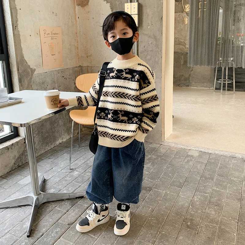 Boys wool sweater crocheted cotton windproof 2024 fashionable and elegant thick autumn winter coat school warm childrens clothing W241025
