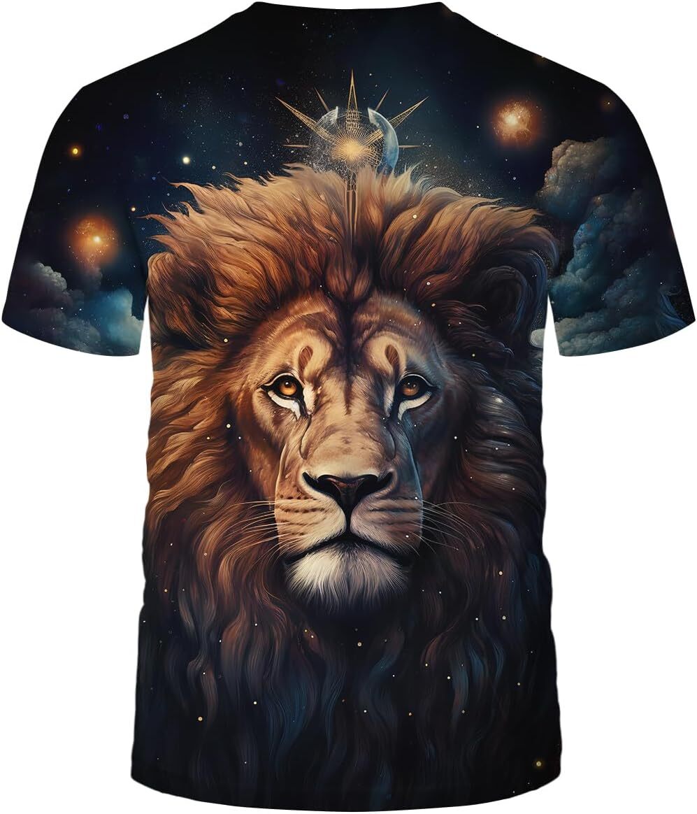 Mens T shirt Men's The Milky Way Animal Lion Pattern Cool Graphic T-Shirts Shirt Tee Top tee Casual tops summer clothes Hip hop trend