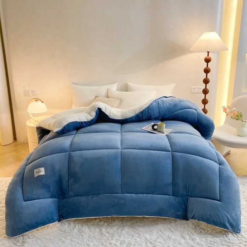 Winter Thick Warm Bedding Home Textiles Imitation Sheepskin Down Bedding Comfortable Single Large Soft Wool Throw Blanket W241024