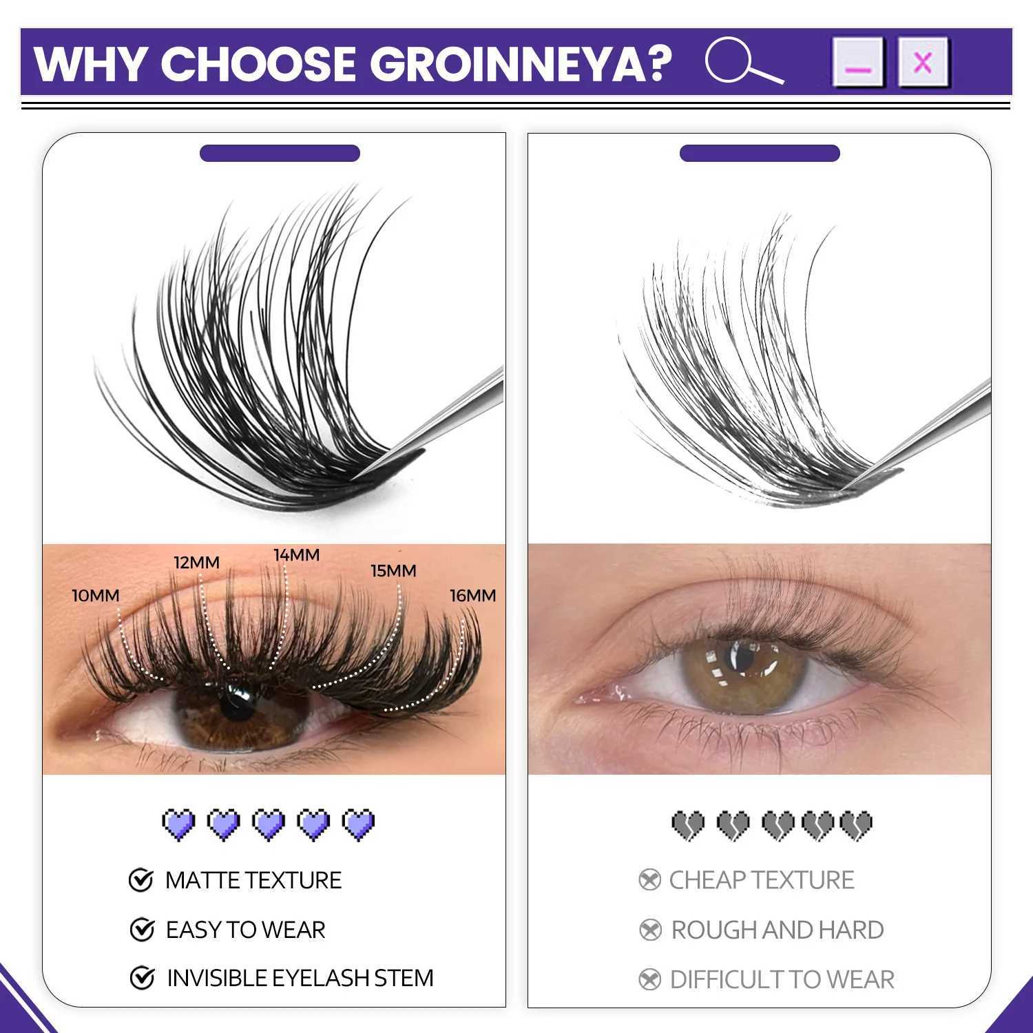 Groinneya eyelash cluster 5D fluffy thick eyelash cluster D curly Wispy personal eyelash blend eyelash extension eyelash makeupW241024