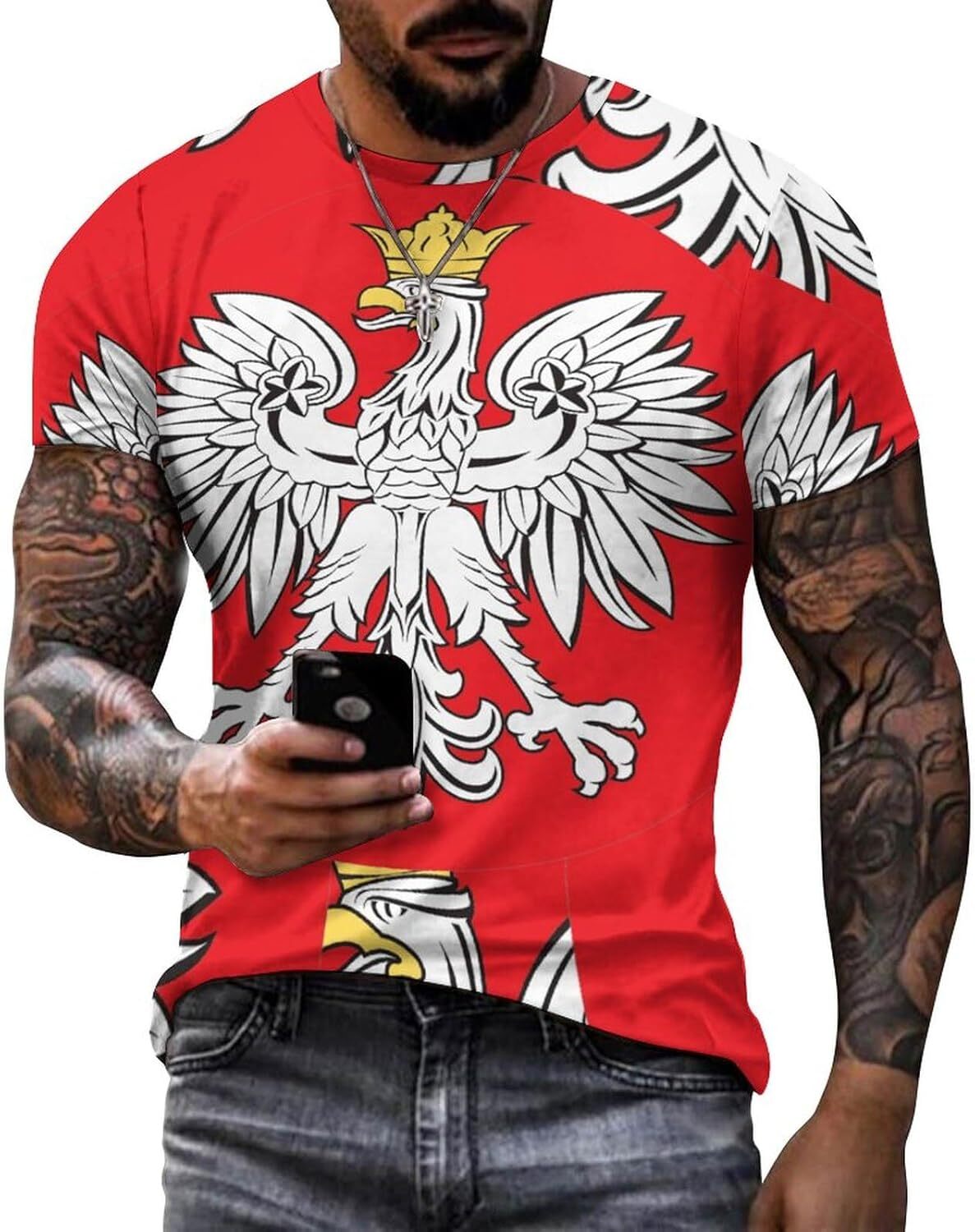 Mens T shirt Polish Eagle Flag Cotton T-Shirt 3D Printed Casual Shirt Men's Crew Neck T-Shirt tee Casual All-in-one fashion tops summer clothes