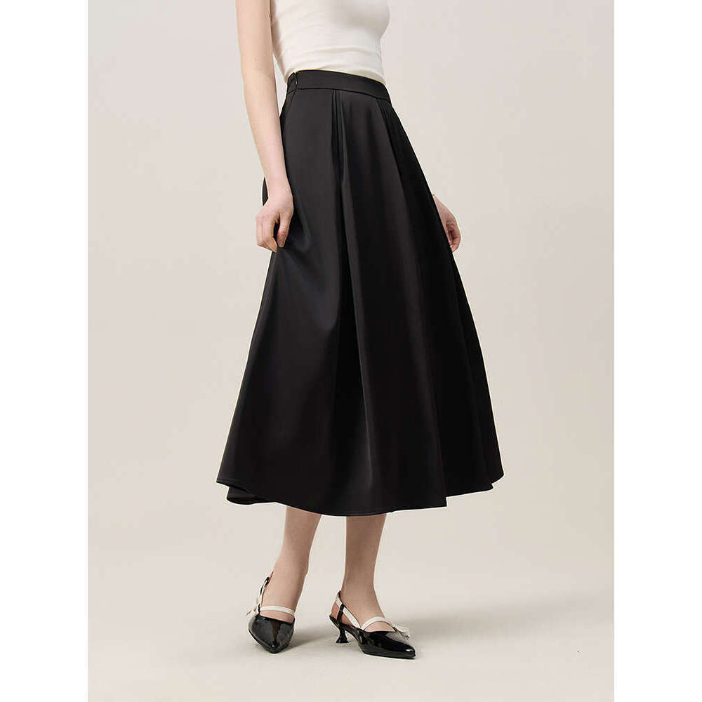 FSLE French White A-E For Women's Summer 2024 New Temperament Umbrella High Waisted Satin Long Skirt 24Fs12238