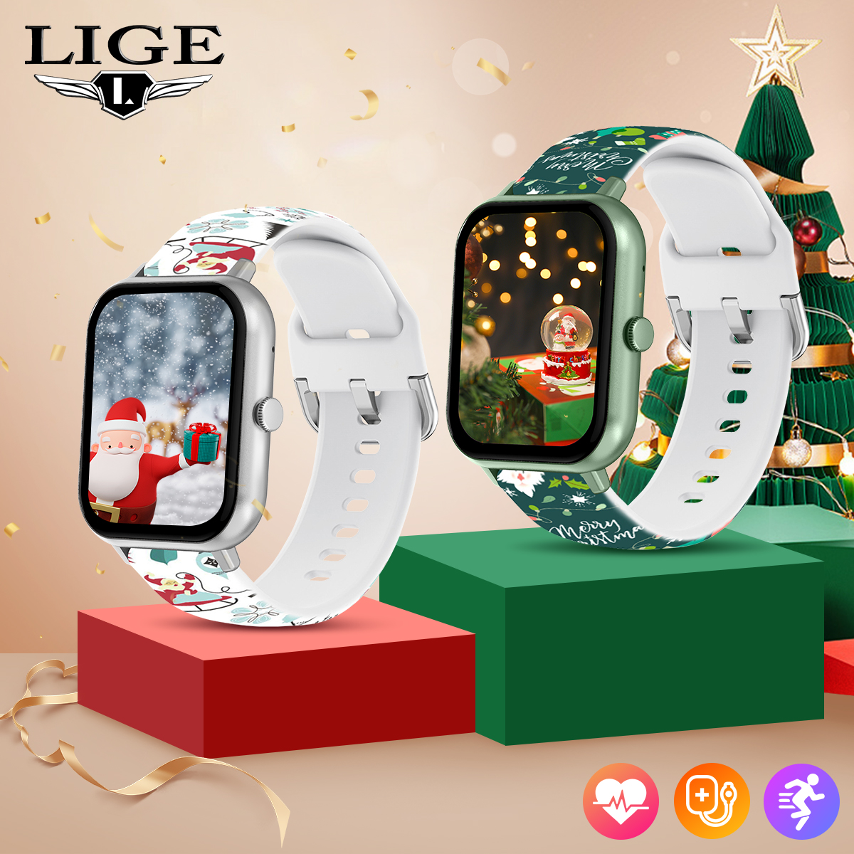 LIGE Christmas smartwatch waterproof step counting wireless voice assistant weather forecast intelligent reminder watch give friends holiday gifts