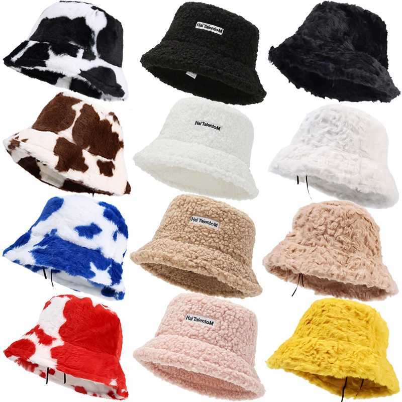 Thicken Plush Bucket Hat Faux Fur Fisherman Lamb Hats Women Girls Outdoor Winter Warm Fluffy Caps Bowl Hats Autumn Street CapsX241025