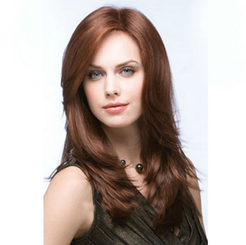 Wig for women with middle parting and big waves brown synthetic wig for foreign trade medium and long curly hair