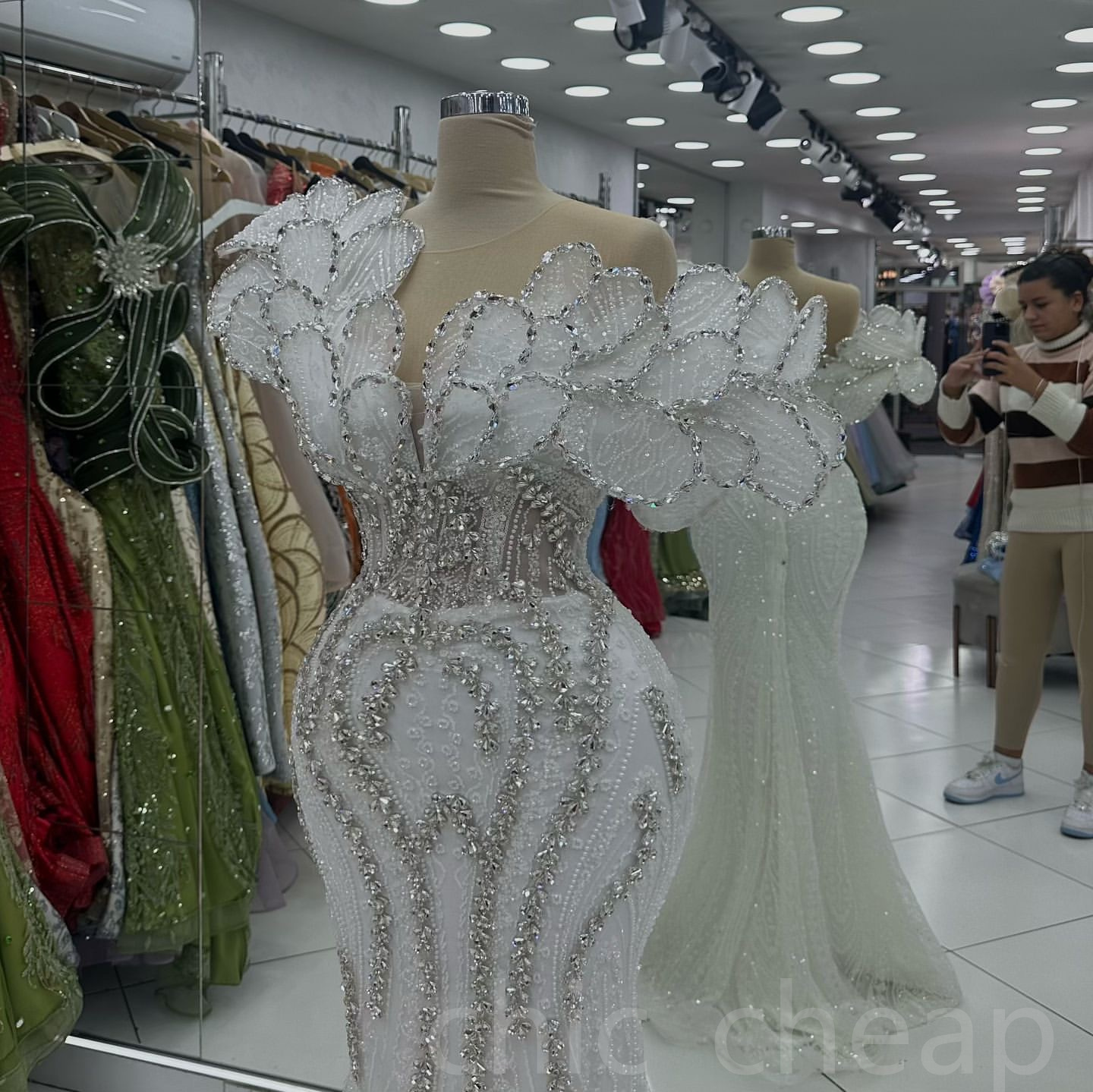 2024 Arabic Aso Ebi Plus Size Off White Mermaid Wedding Dresses Fully Beaded Rhinestones Florals Sparkly Bridal Gowns Dress ZJ032