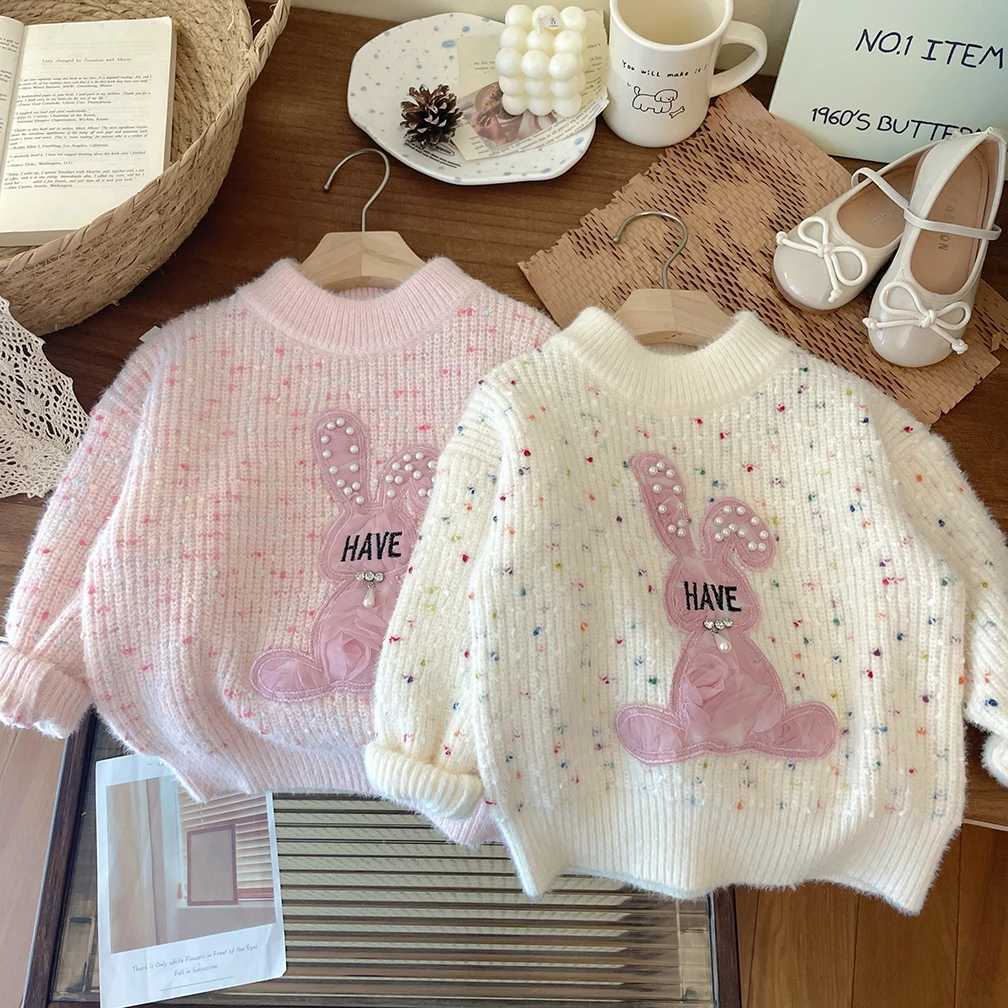 Cute Baby Sweater Autumn Winter Girl Cartoon Rabbit Knitted Zipper Warm Childrens Clothing Knitted Long Sleeve Turtle Neck W241025