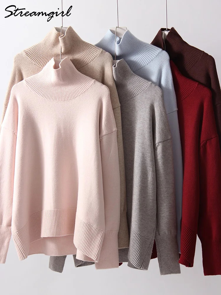 Winter Turtleneck Oversized Sweaters Women Burgundy Knit Top Jumper Female Thick Basic Warm Pullovers Womens Oversize Sweater 241021