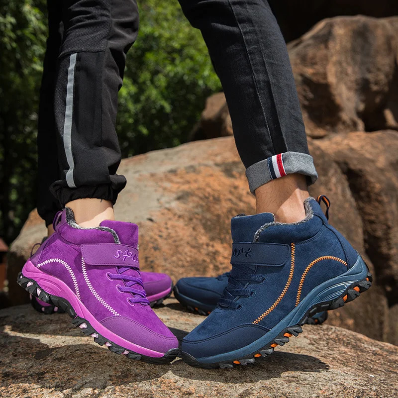 Winter Warm Mens Boots Waterproof Snow Boots Mens Plush Hiking Shoes Outdoor Non slip Neutral Ankle Shoes Plus 48 241024