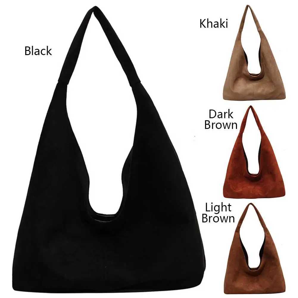 Women Suede Handbag with Pocket Shoulder Bag Large Capacity Hobo Slouchy for Work Travel Shopping 241025