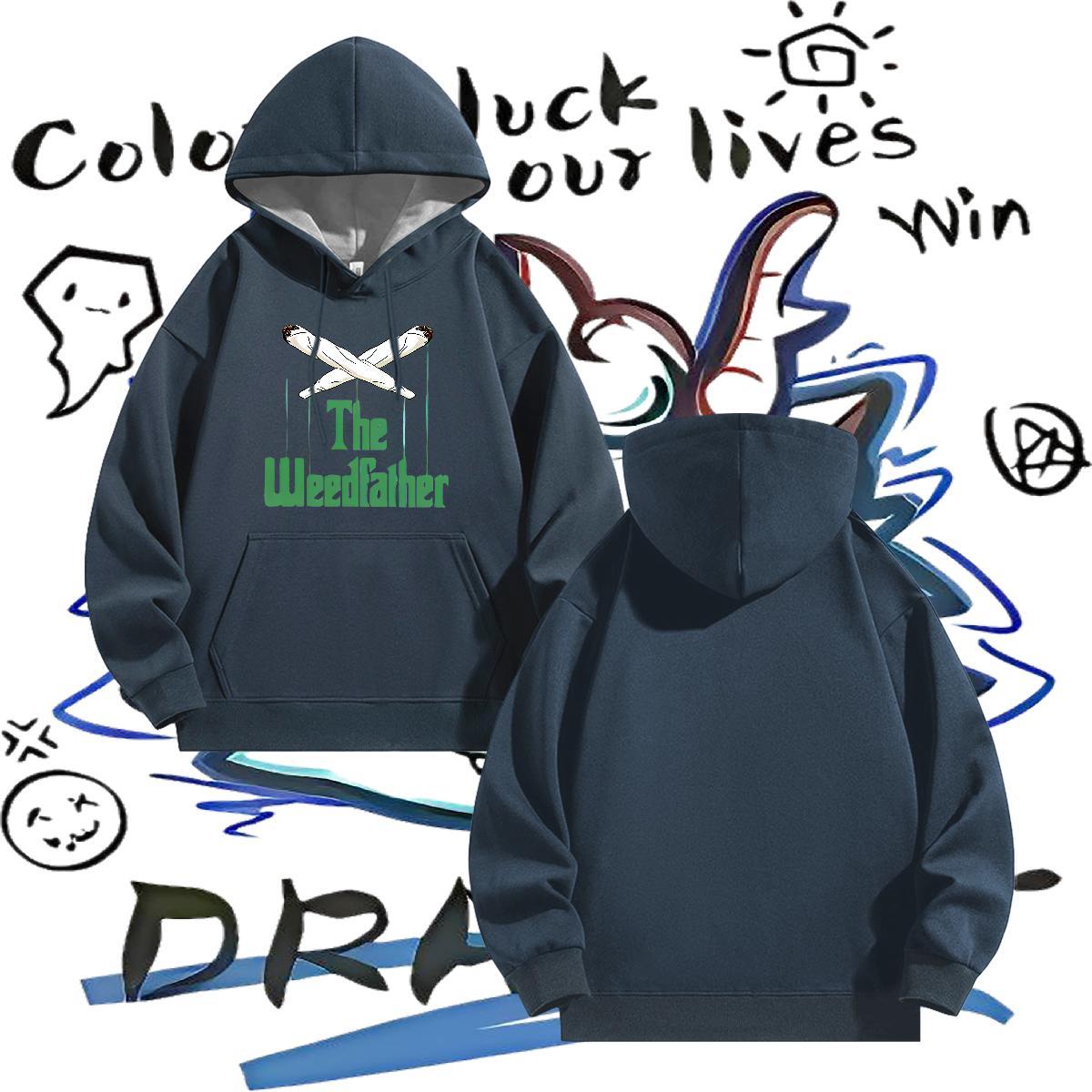 Free Shipping Men Hoodie Anime Printing Street Loose Men's Hooded Sweatshirt Long Sleeve Drawstring Black Khaki Blue Top Hoodie 350g Cotton