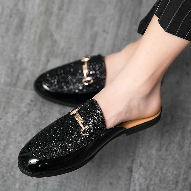 Men Dress Shoes Summer New Half Casual Shoes Mens Sandals With British Style Cold Slippers Small Leather Shoes Mens Shoes 241009