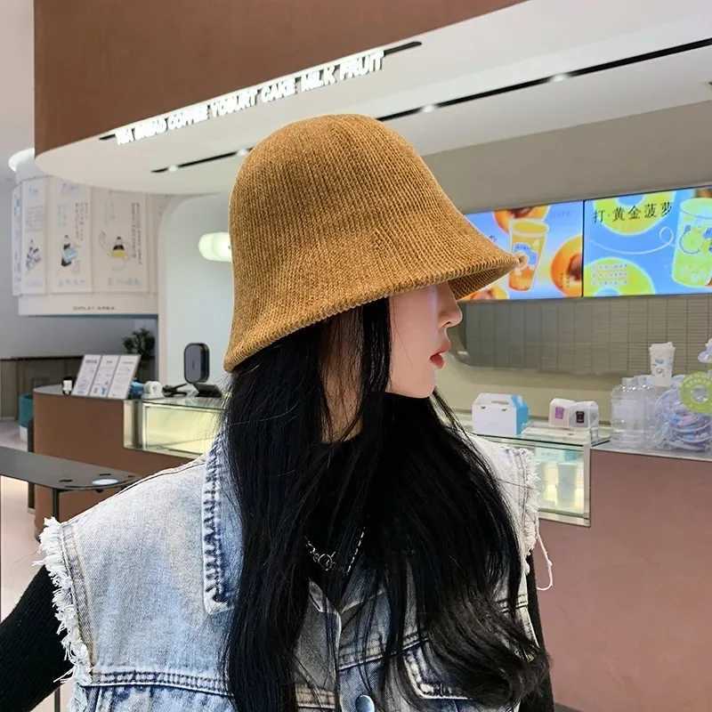 Knitted Fisherman Cap Autumn Winter Women Thicken Warm Cotton Panama Caps Casual Solid Color Foldable Bucket Hats Fashion GiftsX241025