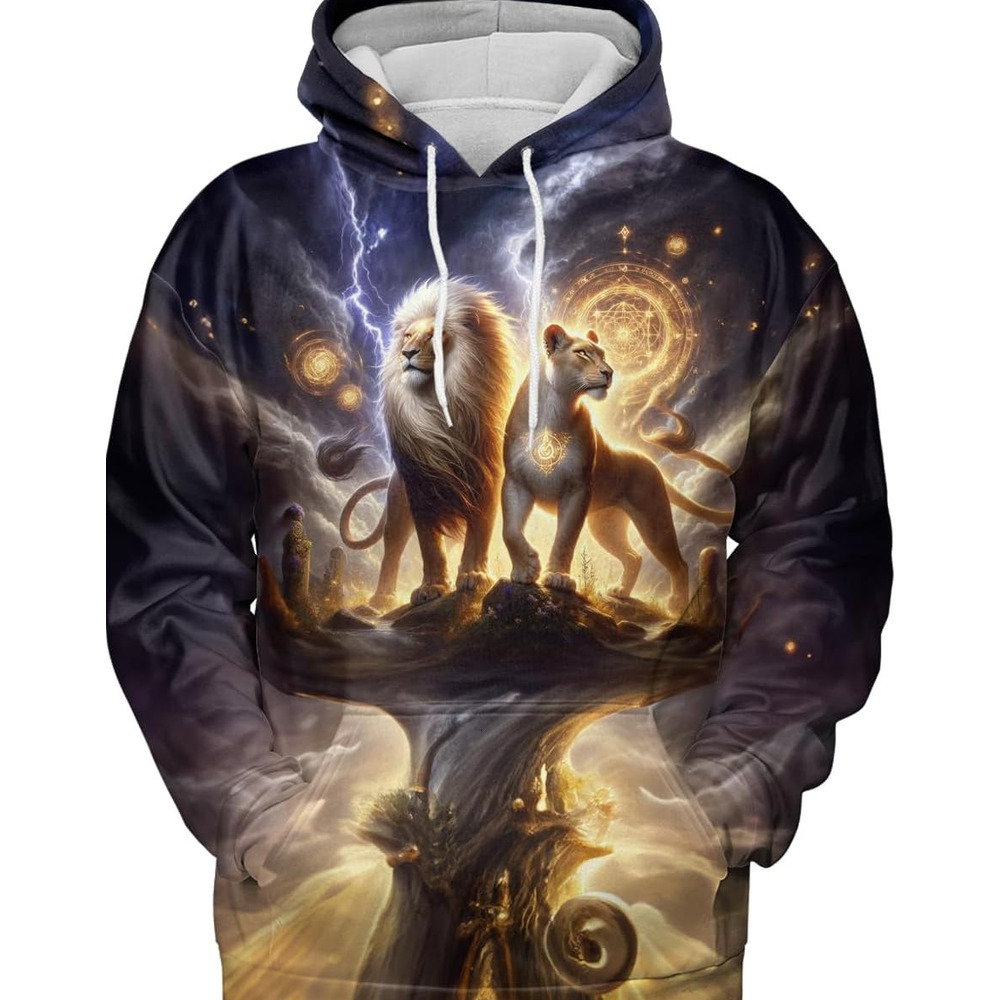 Hoodie for Mens Womens Lion Hoodies For Men 3D Print Design Leo Zodiac Pullover Sweatshirt Wildlife Adult Womans Animalall-match sweatshirt Pullover L