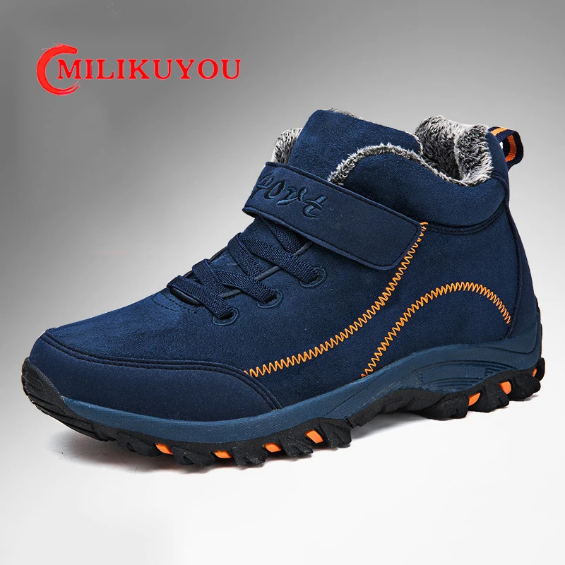 Winter Warm Mens Boots Waterproof Snow Boots Mens Plush Hiking Shoes Outdoor Non slip Neutral Ankle Shoes Plus 48 241024