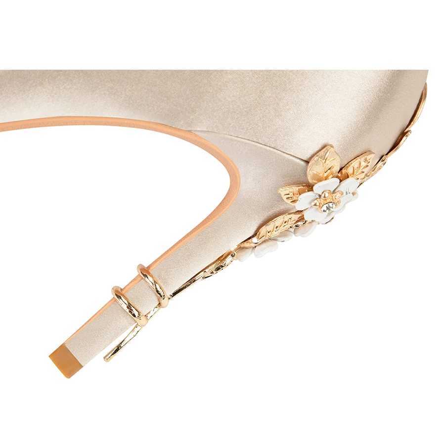 High Quality Luxury metal flower shoes with crystal bridal shoes womens Pointed soft silk dress shoes light sexy high heels pump womens party shoes T2