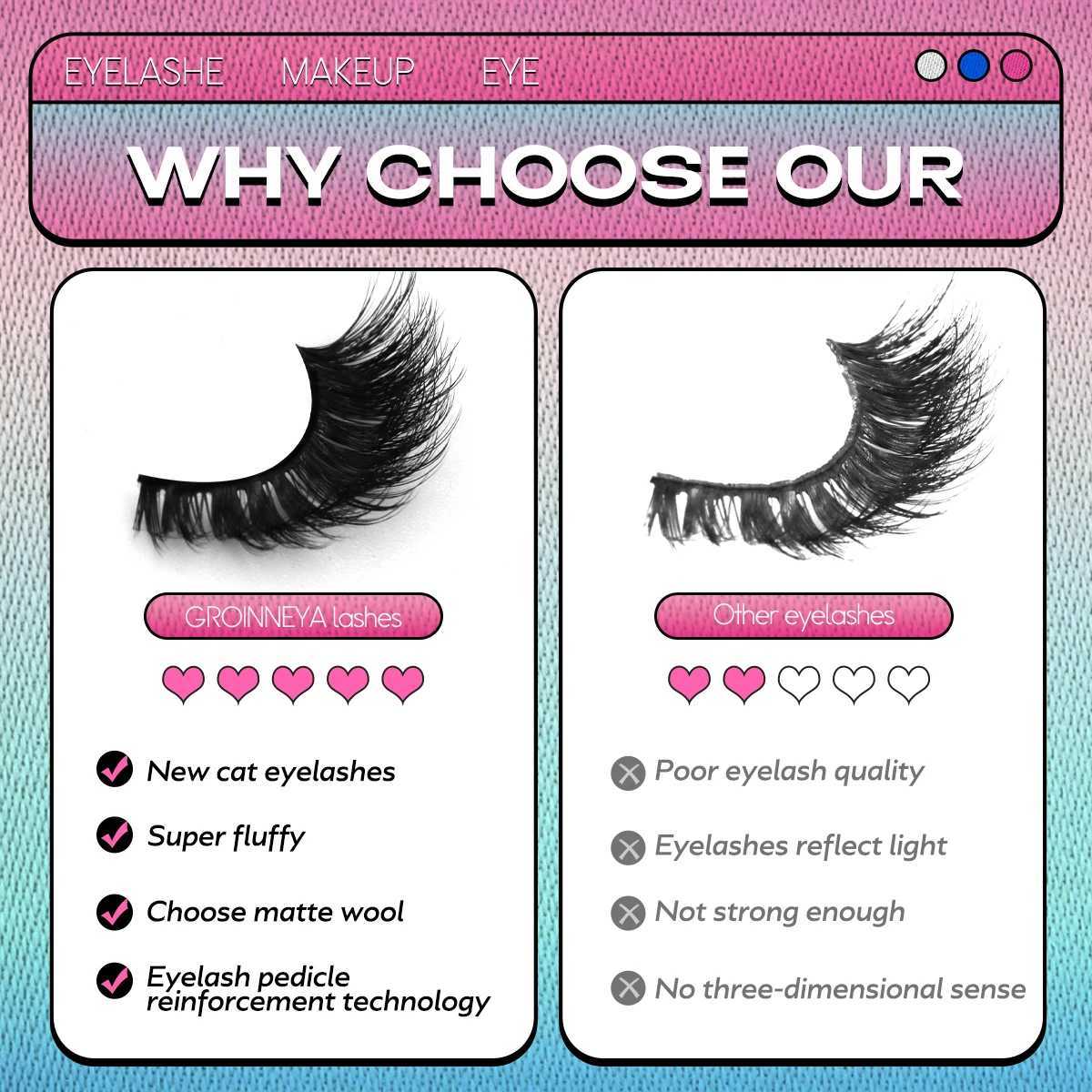 Groinneya Feline Eyelash Artificial Mink Eyelash Natural Long Wing End Extended Eyelash Artificial Curled Eyelash ExtensionW241024