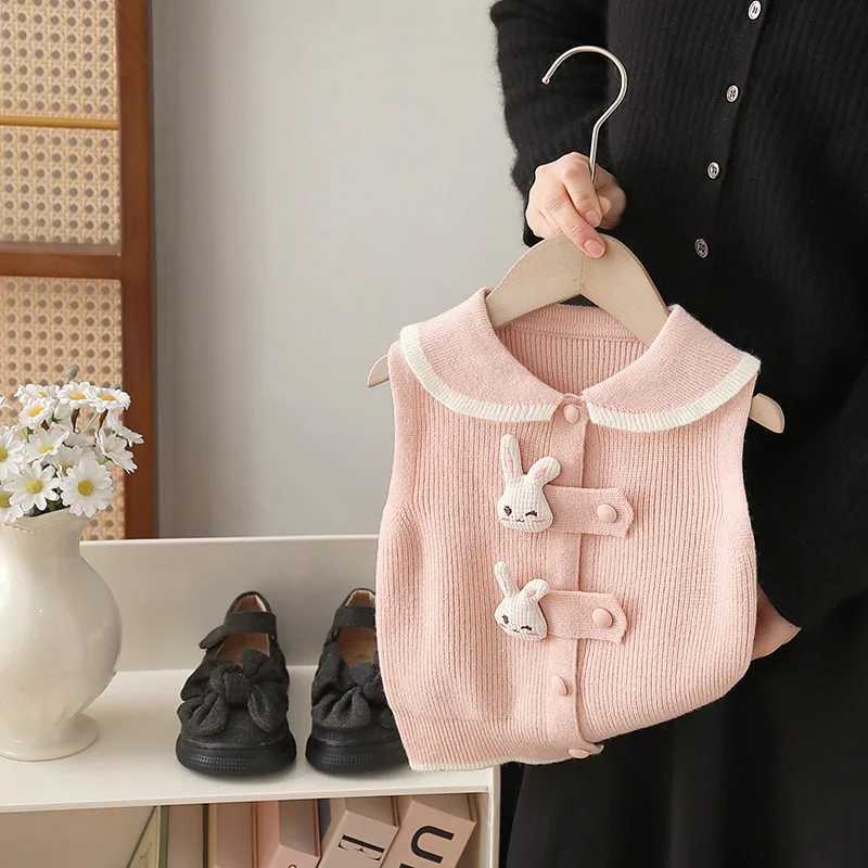 Baby and toddler girl sweater vest cartoon rabbit Korean style kangaroo hoodie fashionable baby knitted card spring August 2024 W241025
