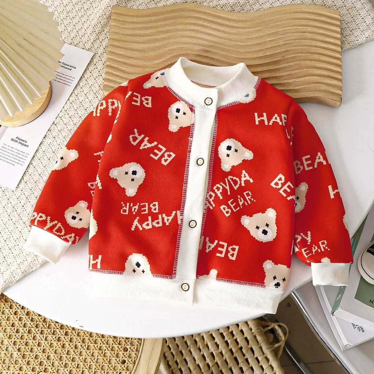 Baby boy and girl thick warm cardigan new 2024 autumn and winter children cartoon dinosaur letter knitted sweater jacket casual clothing W241025