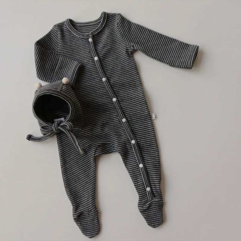 Korean Sle Newborn Baby Girl Boys Cotton Long Sleeve Stripe Jumpsuit Baby Girl Boys Bodysuits Spring Autumn Baby ClothesXJ241025