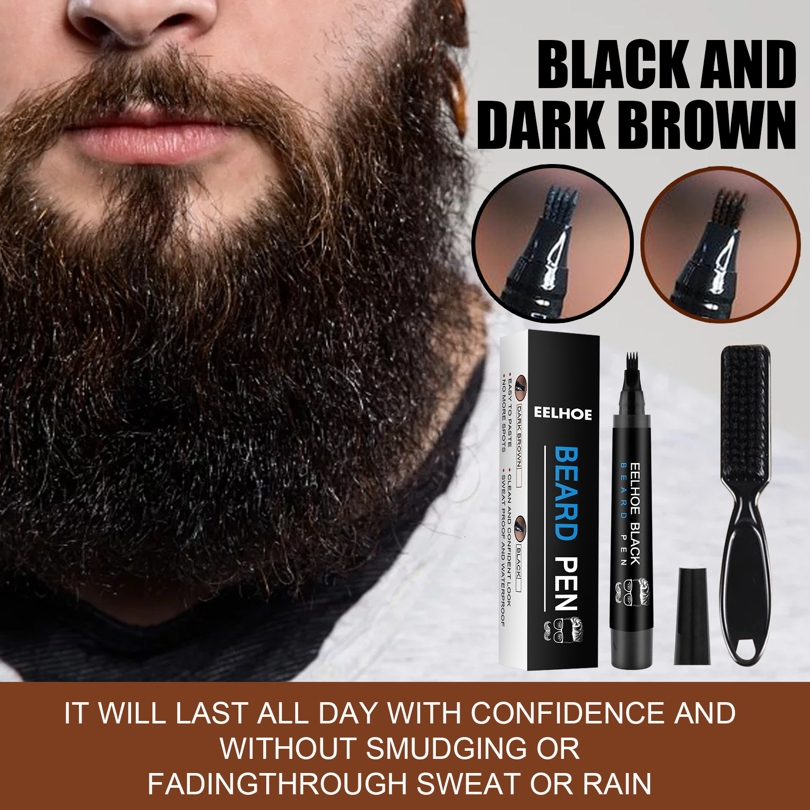 Beard Filling Pen Kit Beard Enhancer Brush Beard Coloring Shaping Tools Waterproof Black Brown Hair Pencil Man Cosmetic 240701