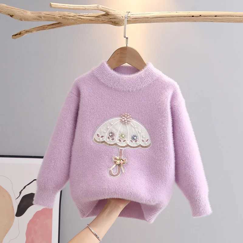 3-11 autumn and winter baby knitted long sleeved umbrella patterned childrens top sweater 2023 floral childrens zipper GY08131 W241025