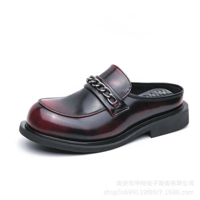 Men Dress Shoes Summer New Half Dragged Leather Shoes Small Fashion Formal Casual Shoes Business Shoes 241009
