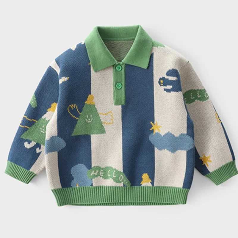 Boys wool sweater crocheted cotton knit 2023 fashionable warm thick winter childrens top childrens clothing W241025