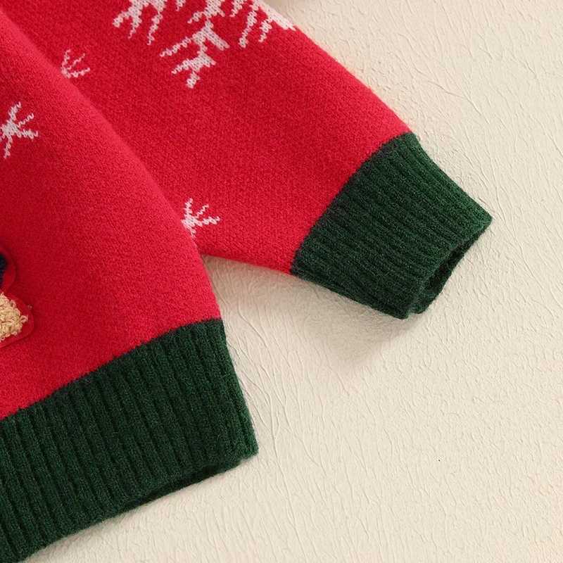 1-6 year unisex childrens Christmas knitted sweater with long sleeves reindeer embroidery latte art knitted for babies and boys W241025