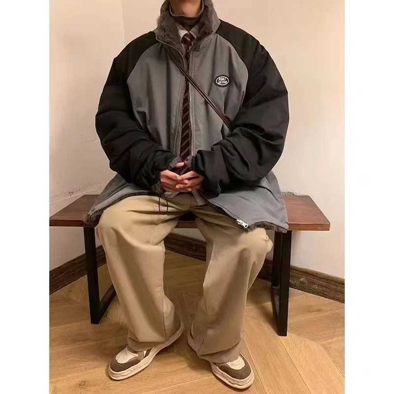 Y2K Fashion American Fashion Brand wears Lambswool jackets on both sides mens Strt Harajuku lazy style relaxed young mens trend W241024