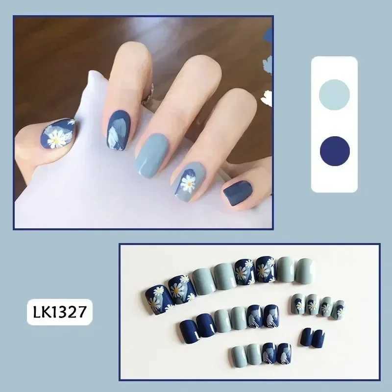 24Pcs/Box Chinese Ink Painting Style Fake Nails Press on False Nail Tips with Glue Sticker Set ArtXJ241025