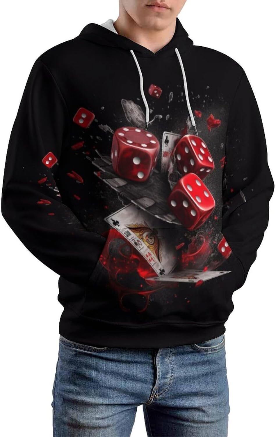 Hoodie for Mens Womens Mens Novelty Dices Hoodies Pullover Athletic Hoodies Sweatshirts Casual Pocket Tops Long Sleeve Graphic Fashionable and Warm