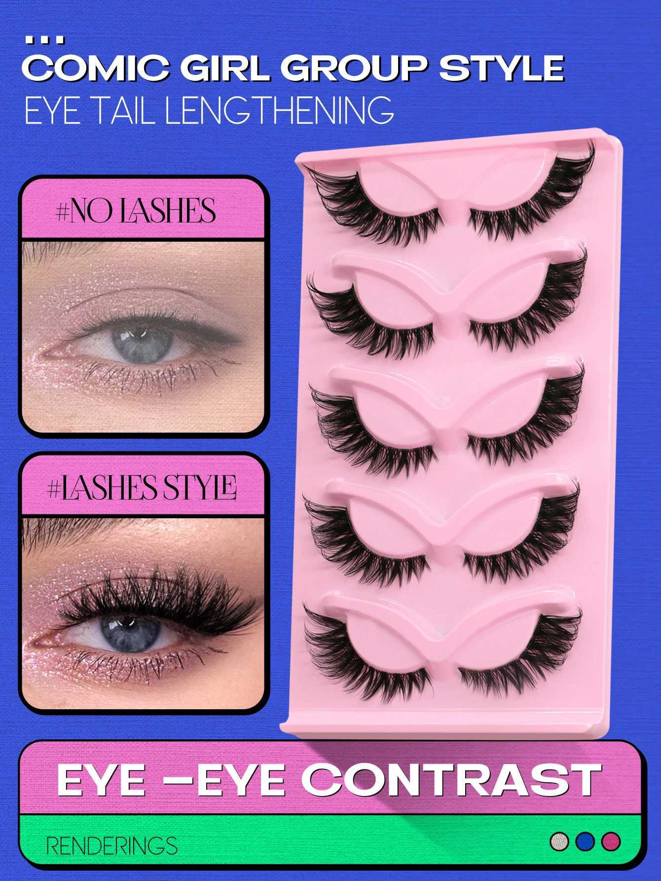 Groinneya Cat Eyelash 5 pairs Fox Eyelash Artificial Mink Eyelash Fluffy Strip False Eyelash Natural Appearance EyelashW241024