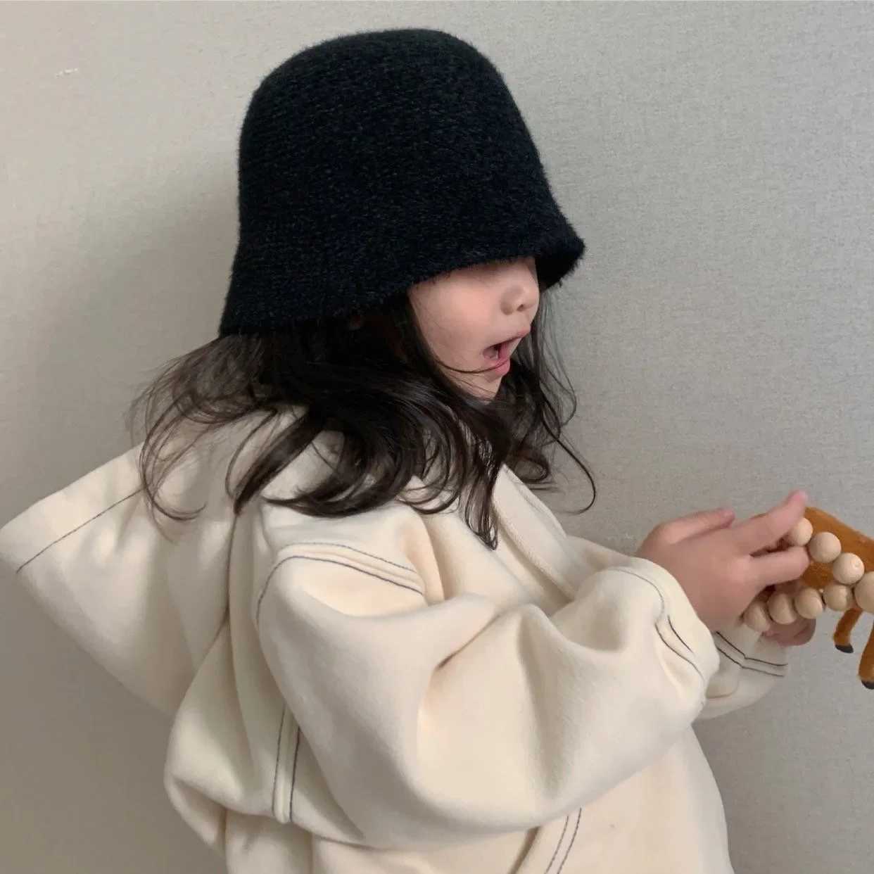 Korean Styles Autumn Winter Childrens Wool Hat Child Fisherman Hat Japanese Children Winter Fisherman Hat Girl Hats Baby HatX241025