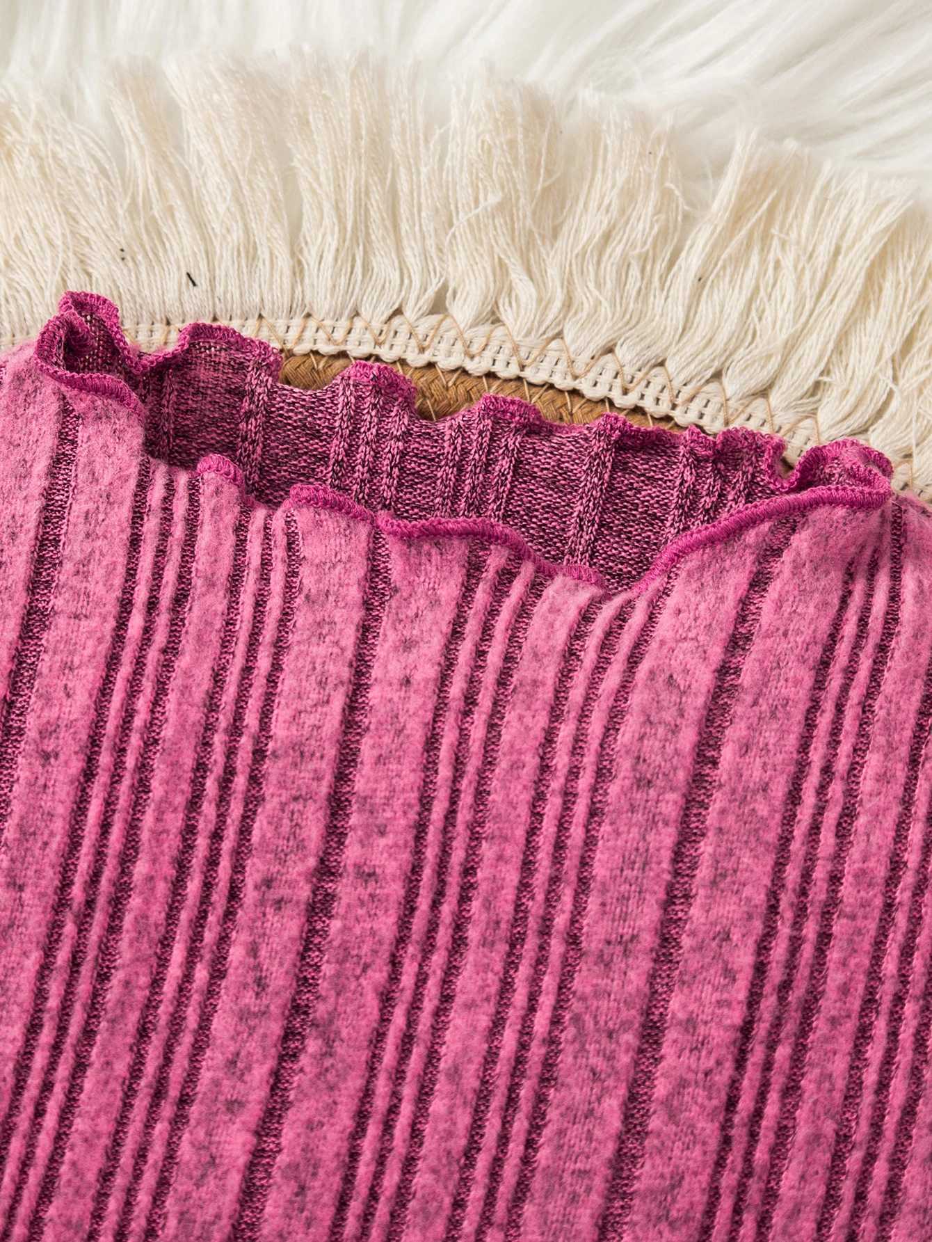 Spring and autumn boys and girls lace round neck long sleeved striped solid color knitted sweater fashionable and warm for children W241025