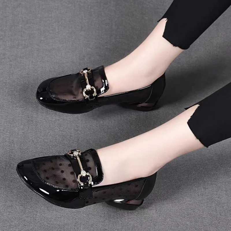 High Quality Low price womens shoes patented leather mesh soft sole womens office shoes summer slippers pump T241024