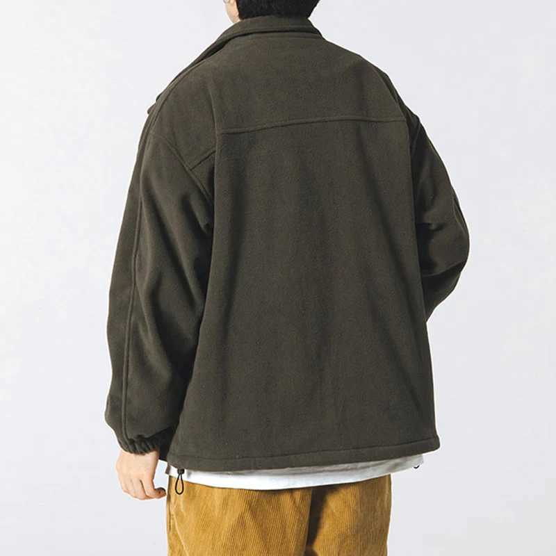 Autumn vintage polar wool jacket mens decal zipper loose decal jacket winter stand up bomber jacket W241024